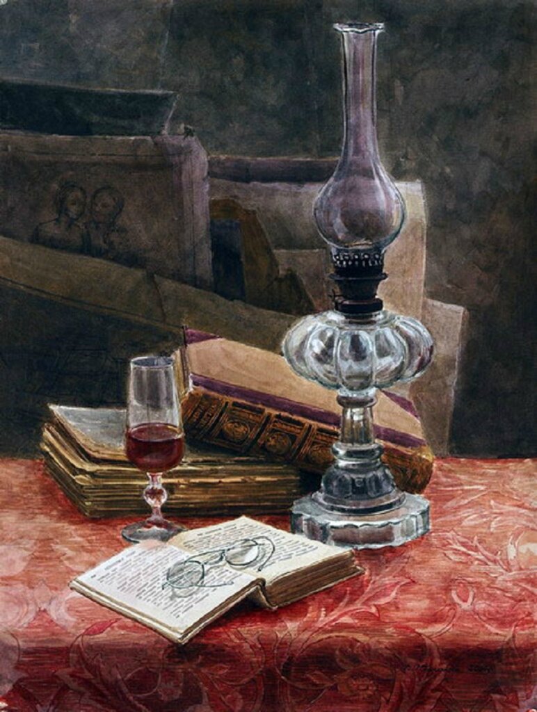 Лампа кирьяновой. «Натюрморт с книгами».
